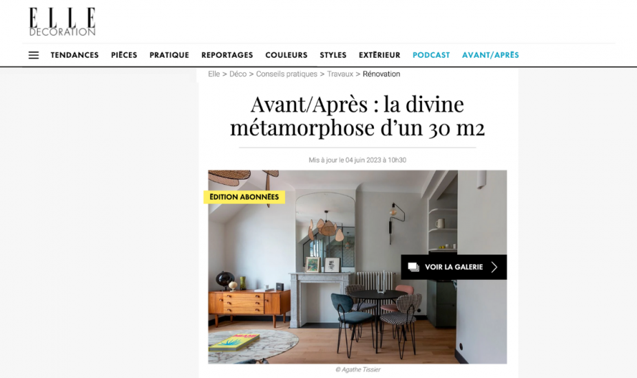 Elle Décoration : Avant/Après : la divine métamorphose d’un 30 m2