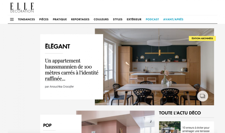 Elle Décoration : Un appartement haussmannien de 100 mètres carrés à l’identité raffinée